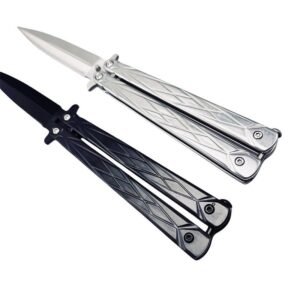 Couteau papillon double tranchant argent en acier inoxydable