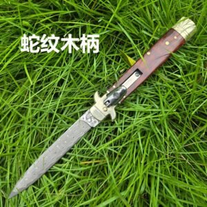 AKC Leverletto Brass Guard Damascus Side-Opening Knife