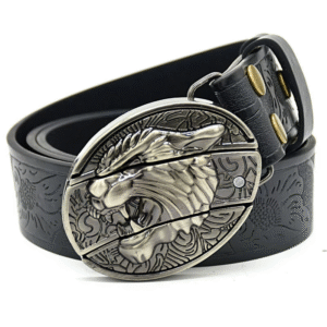 Belt Buckle Pocket Knife-Tiger Head Knife Buckle Embossed Black