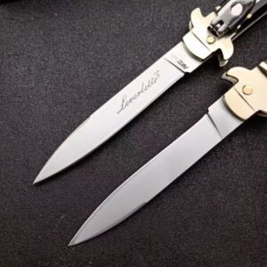 AKC Leverletto Brass Guard Black Horn Side-Opening Knife