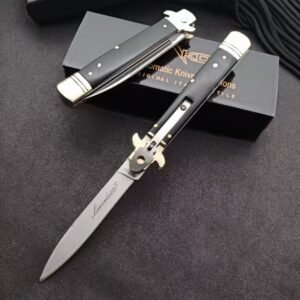 AKC Leverletto Brass Guard Black Horn Side-Opening Knife