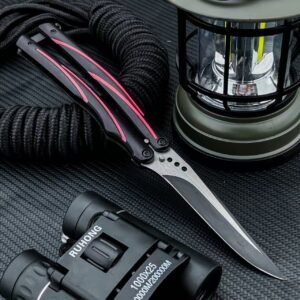 Unique Black-and-Red Handle Flipper Folding Knife