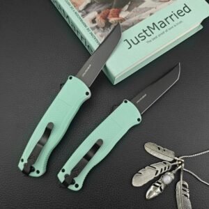 Butterfly 5370 Green Handle Straight Jumping Tail Vertex Style OTF Knife