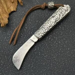 Mini Cleaver-Style Damascus Folding Knife