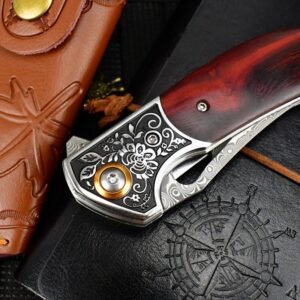 Sabertooth Tiger Damascus Folding Knife