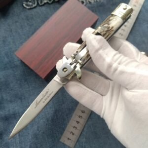 AKC Leverletto Brass Guard Stag-Horn Side-Opening Knife