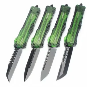 Transparent Handle OTF Knife – Green Polymer Shell