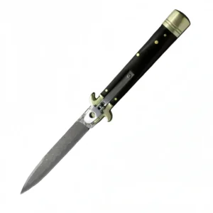 9-Inch Horn Handle Damascus Steel Stiletto Knife