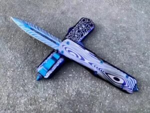 Zinc Handle Microtech Dalong Blue Titanium OTF Knife