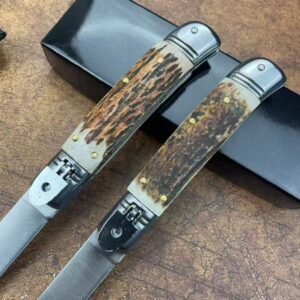 AKC 8-Inch Antler-Handle Lever Side-Opening Knife