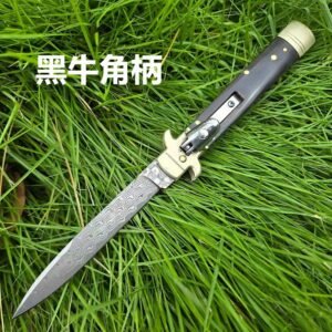 AKC Leverletto Brass Guard Damascus Side-Opening Knife
