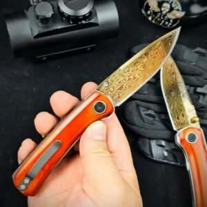 Extreme 2 Carbon Steel Damascus Blue-Finished Red Bone Folding Knife