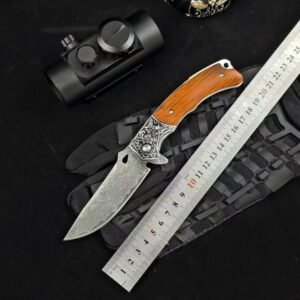 Wood Shadow Damascus Folding Knife
