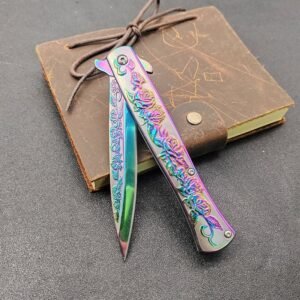 Colorful Rose-relief Swordfish Fold Folding Knife