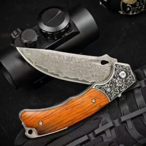 Wood Shadow Damascus Folding Knife