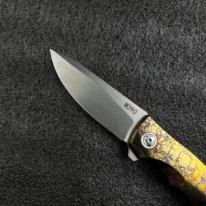 Yuji Evolver M390 Lightning-Pattern Titanium Handle Folding Knife
