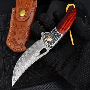 Sabertooth Tiger Damascus Folding Knife