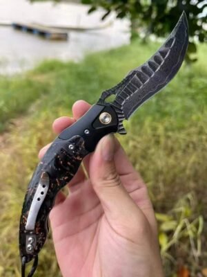 Abyss Damascus Quick-Opening Folding Knife