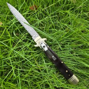 AKC Leverletto Brass Guard Damascus Side-Opening Knife