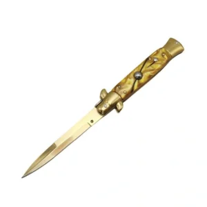 8.75 Inch Italian Stiletto Knife – Gold Handle Flick Knife