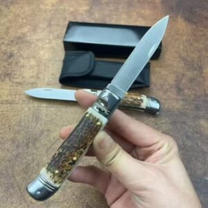 AKC 8-Inch Antler-Handle Lever Side-Opening Knife