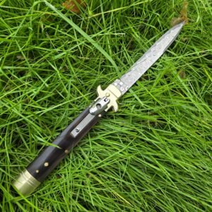 AKC Leverletto Brass Guard Damascus Side-Opening Knife