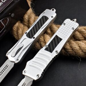 Zinc Handle, Large Dragon, Silver Handle, Carbon Fiber OTF Knife