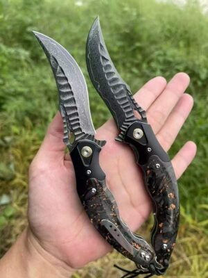 Abyss Damascus Quick-Opening Folding Knife