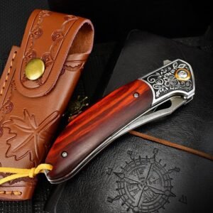 Sabertooth Tiger Damascus Folding Knife