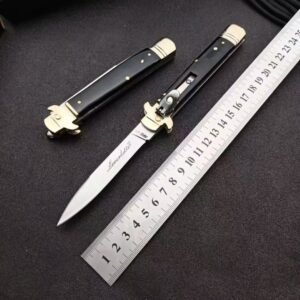 AKC Leverletto Brass Guard Black Horn Side-Opening Knife