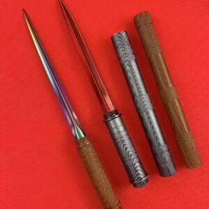Wood Grain Feather Pattern Water Pipe Triangular Fixed Blade Knife