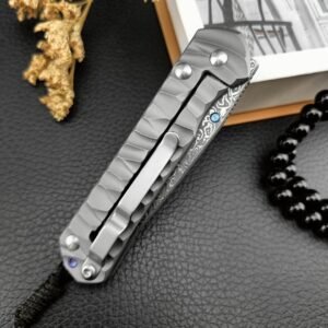E119 Chris Reeve Big Damascus Small Sand Titanium Handle Folding Knife