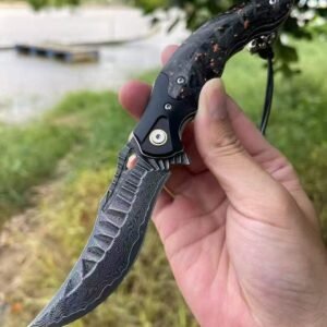 Abyss Damascus Quick-Opening Folding Knife