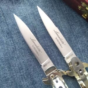 AKC Leverletto Brass Guard Stag-Horn Side-Opening Knife