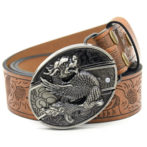 Belt Buckle Pocket Knife-Flying Dragon Knife Buckle Embossed Brown
