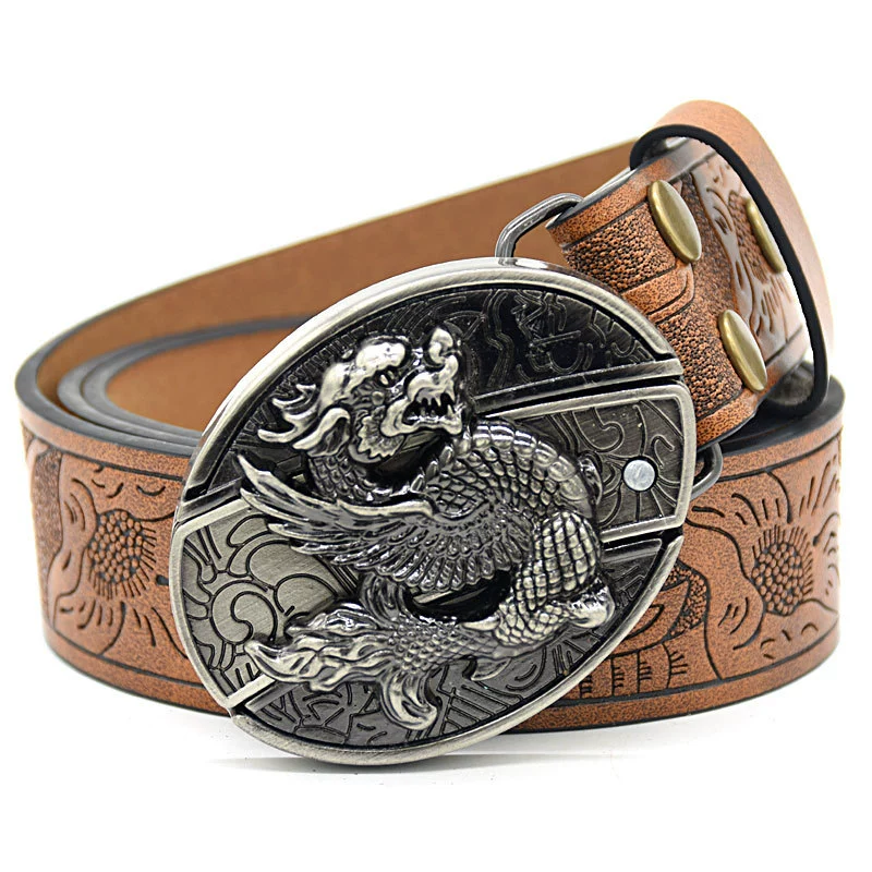 6bc32a341a30107049df65490221fba.png Belt Buckle Pocket Knife-Flying Dragon Knife Buckle Embossed Brown