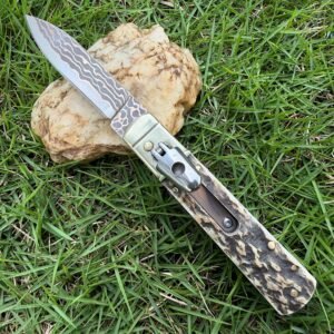 AKC Classic Round-Handle Copper-Inlay Damascus Side-Opening Knife