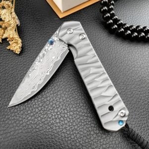 E119 Chris Reeve Big Damascus Small Sand Titanium Handle Folding Knife