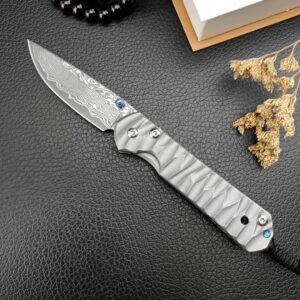 E119 Chris Reeve Big Damascus Small Sand Titanium Handle Folding Knife