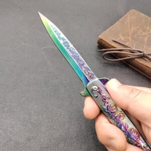 Colorful Rose-relief Swordfish Fold Folding Knife