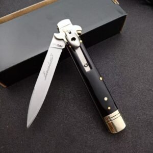 AKC Leverletto Brass Guard Black Horn Side-Opening Knife