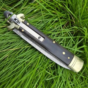 AKC Leverletto Brass Guard Damascus Side-Opening Knife