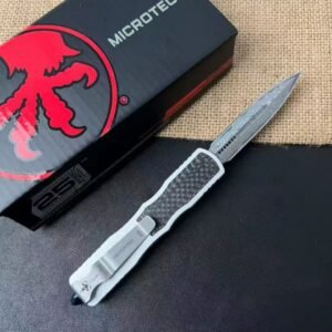 Microtech Dirac Damascus Carbon-Fiber Handle OTF Knife