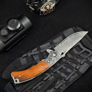 Wood Shadow Damascus Folding Knife