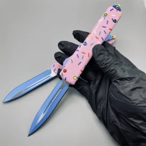 5.5-inch Dual Blade Donut Handle OTF Knife – Pink