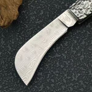 Mini Cleaver-Style Damascus Folding Knife