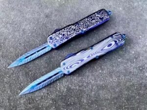 Zinc Handle Microtech Dalong Blue Titanium OTF Knife