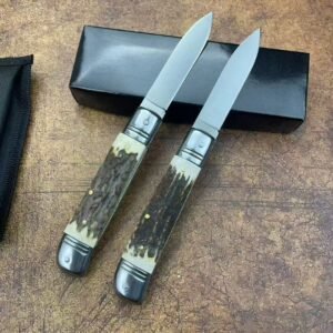 AKC 8-Inch Antler-Handle Lever Side-Opening Knife