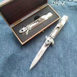 AKC Leverletto Brass Guard Stag-Horn Side-Opening Knife