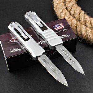 Zinc Handle, Large Dragon, Silver Handle, Carbon Fiber OTF Knife